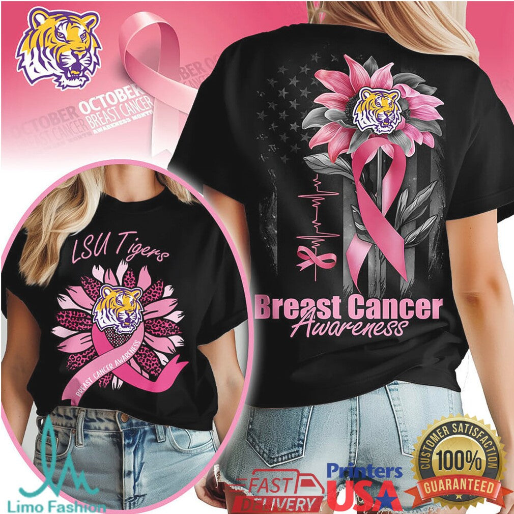 LSU Tigers Sunflower Breast Cancer Awareness T Shirt - Limotees LLC