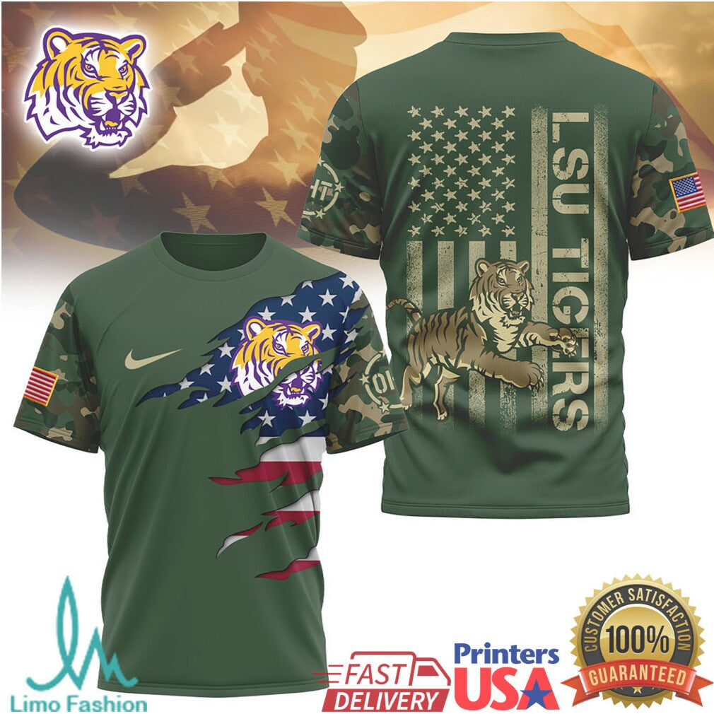 LSU Tigers Veterans Day Camo American Flag Patriotic T Shirt - Limotees LLC