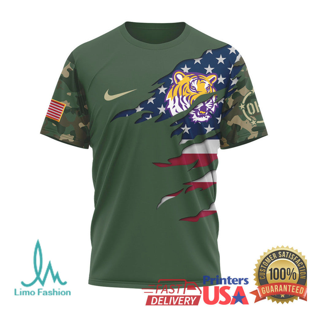 LSU Tigers Veterans Day Camo American Flag Patriotic T Shirt - Limotees LLC