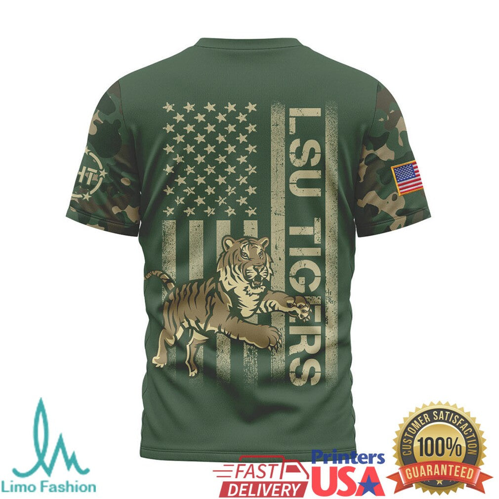 LSU Tigers Veterans Day Camo American Flag Patriotic T Shirt - Limotees LLC