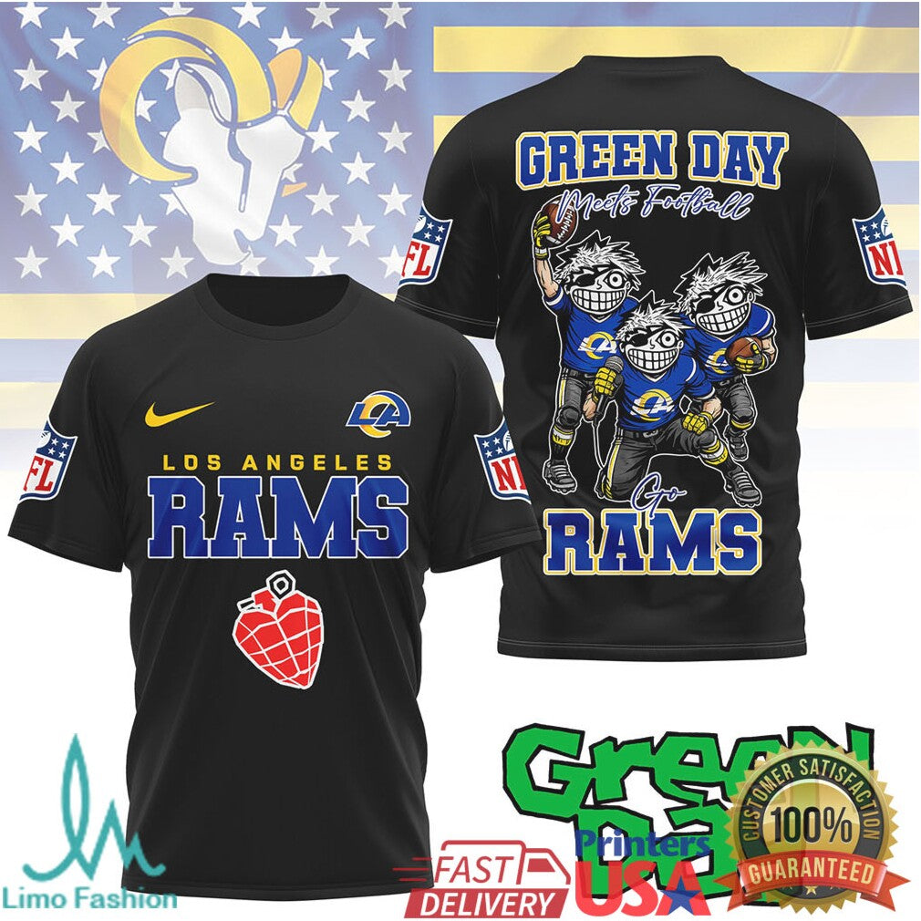 La Rams Green Day Rock Band Football Collaboration Design Tshirt - Limotees LLC
