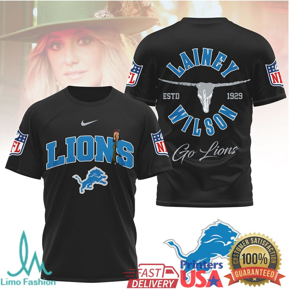 Lainey Wilson x Detroit Lions Custom Graphic NFL T Shirt - Limotees LLC