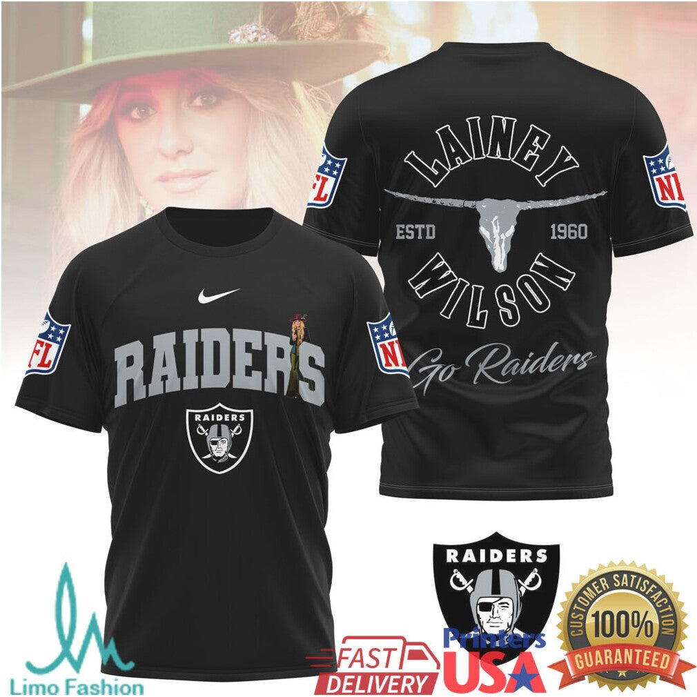 Lainey Wilson x Las Vegas Raiders Silver & Black Country Tee - Limotees LLC