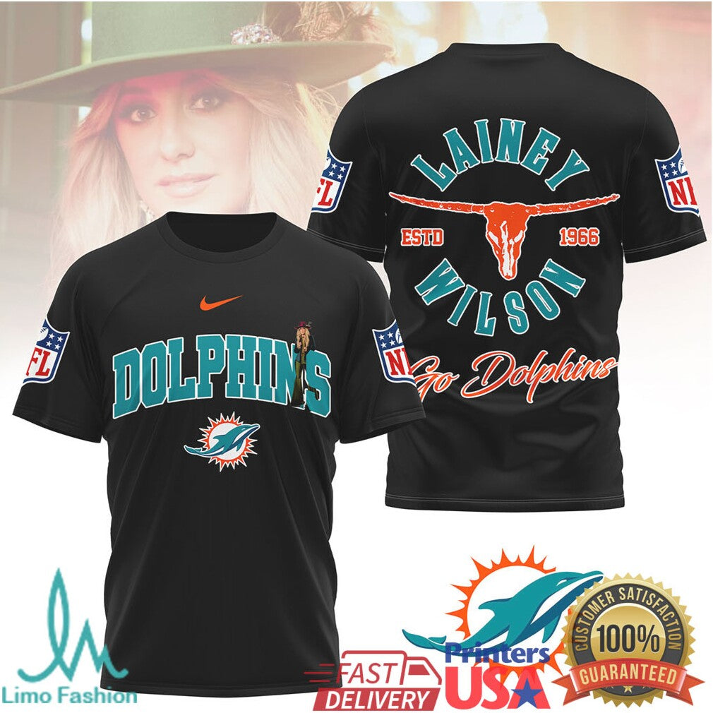 Lainey Wilson x Miami Dolphins Sunset Orange NFL T Shirt - Limotees LLC