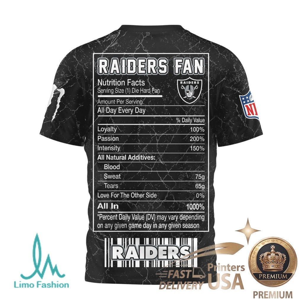 Las Vegas Football Fans Monster Energy Nutrition Facts Black T Shirt - Limotees LLC