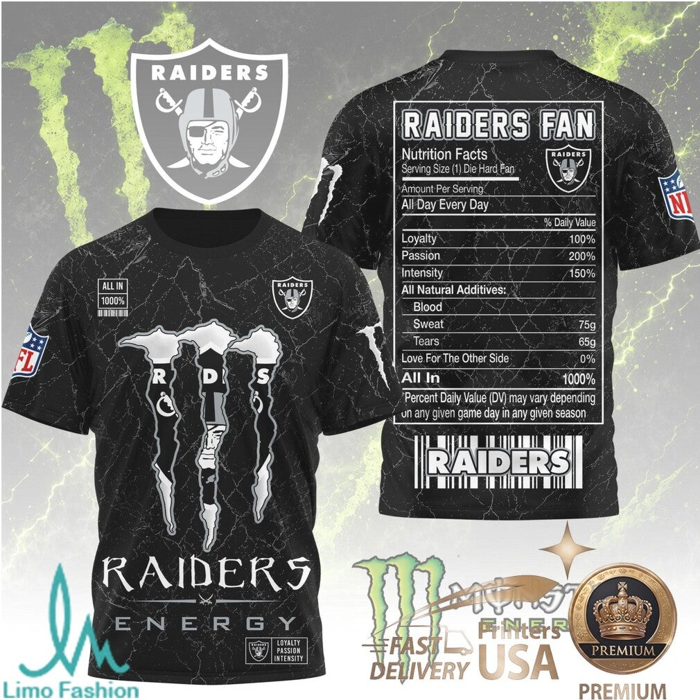 Las Vegas Football Fans Monster Energy Nutrition Facts Black T Shirt - Limotees LLC