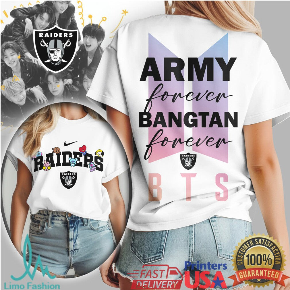 Las Vegas Raiders BTS Army Forever T Shirt Bangtan Fan Custom Sport Shirt - Limotees LLC