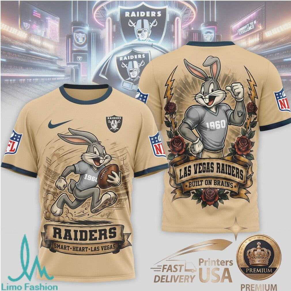 Las Vegas Raiders Bugs Bunny Smart Heart Built On Brains T Shirt - Limotees LLC