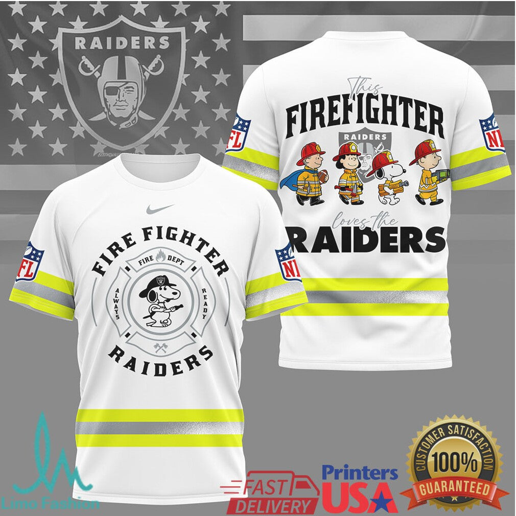 Las Vegas Raiders Firefighter Snoopy Peanuts NFL Fire Dept T Shirt - Limotees LLC