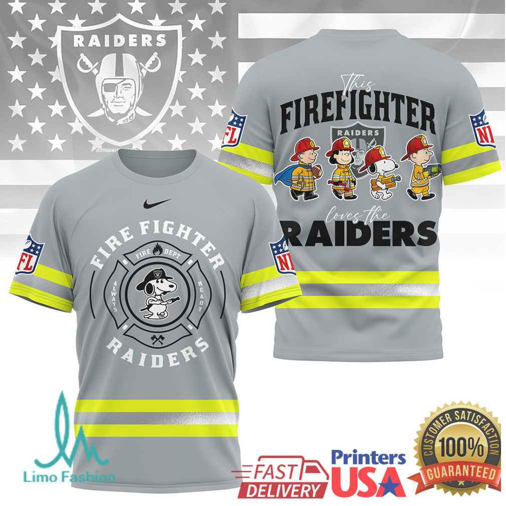 Las Vegas Raiders Firefighter Snoopy Peanuts NFL Fire Dept T Shirt - Limotees LLC