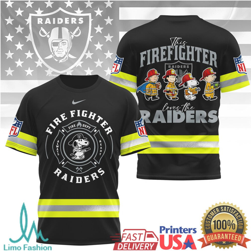 Las Vegas Raiders Firefighter Snoopy Peanuts NFL Fire Dept T Shirt - Limotees LLC