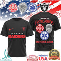 Las Vegas Raiders First Responders Bravery In Action T Shirt Silver & Black Hero Gear - Limotees LLC