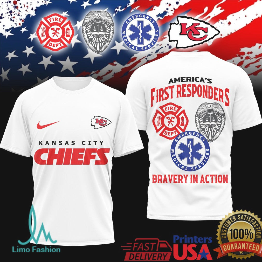 Las Vegas Raiders First Responders Bravery In Action T Shirt Silver & Black Hero Gear - Limotees LLC
