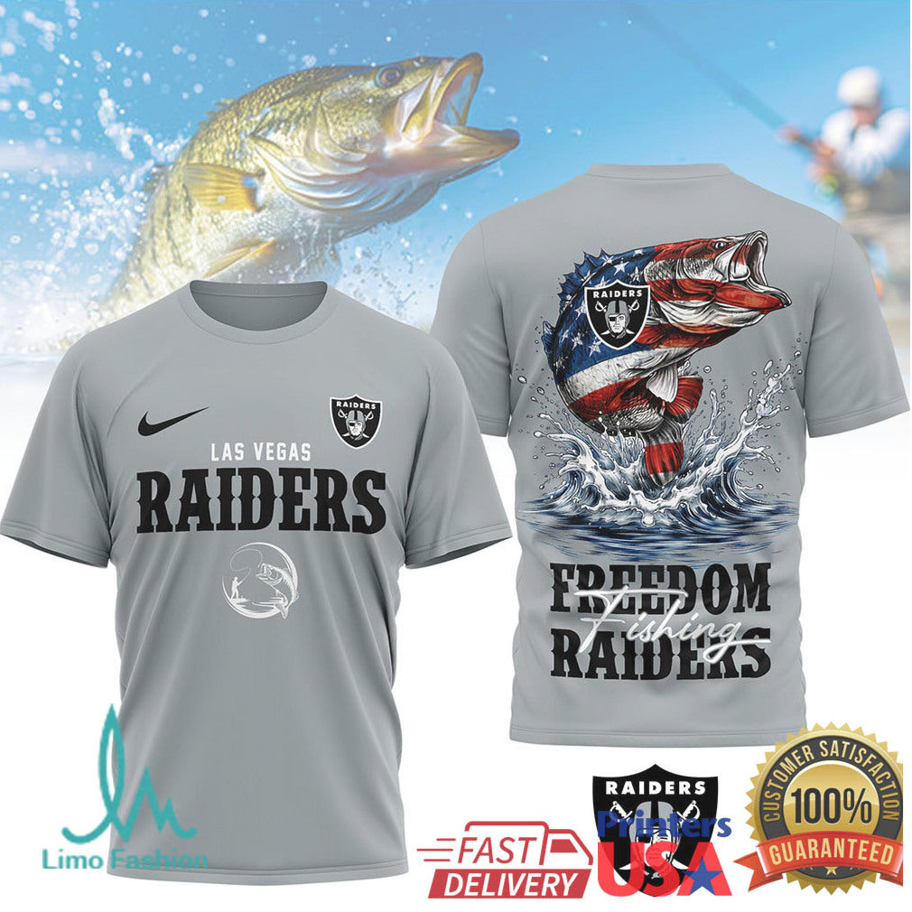 Las Vegas Raiders Freedom Fishing Bass Silver & Black T Shirt