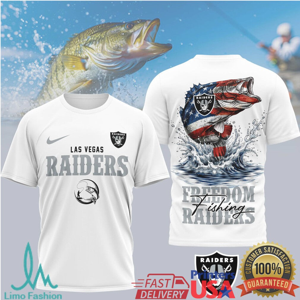 Las Vegas Raiders Freedom Fishing Bass Silver & Black T Shirt