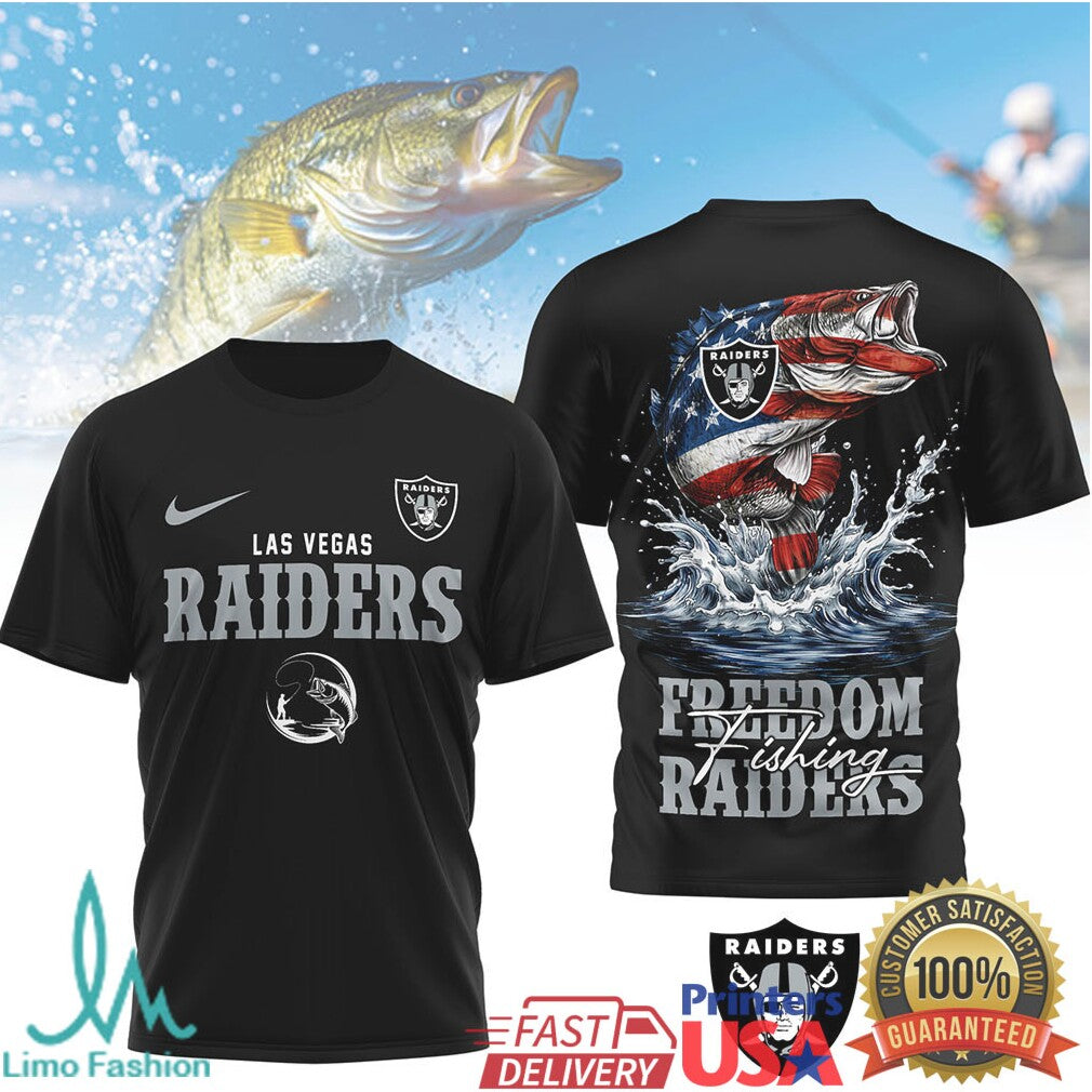 Las Vegas Raiders Freedom Fishing Bass Silver & Black T Shirt