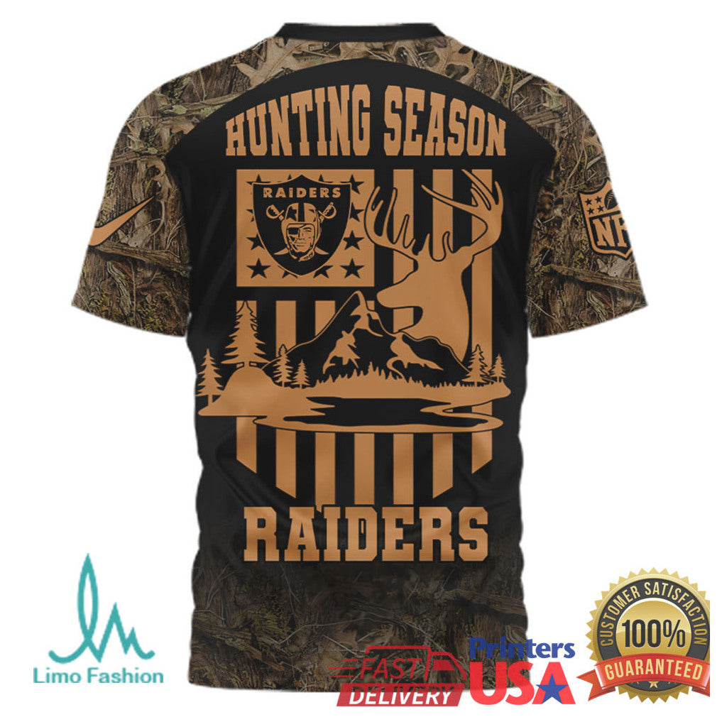 Las Vegas Raiders Hunting Season Custom Name Camo Military Style T Shirt - Limotees LLC