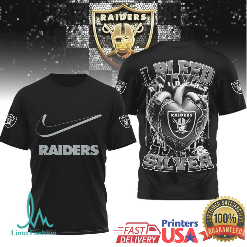 Las Vegas Raiders “I Bleed Black & Silver” Heart Graphic T Shirt - Limotees LLC
