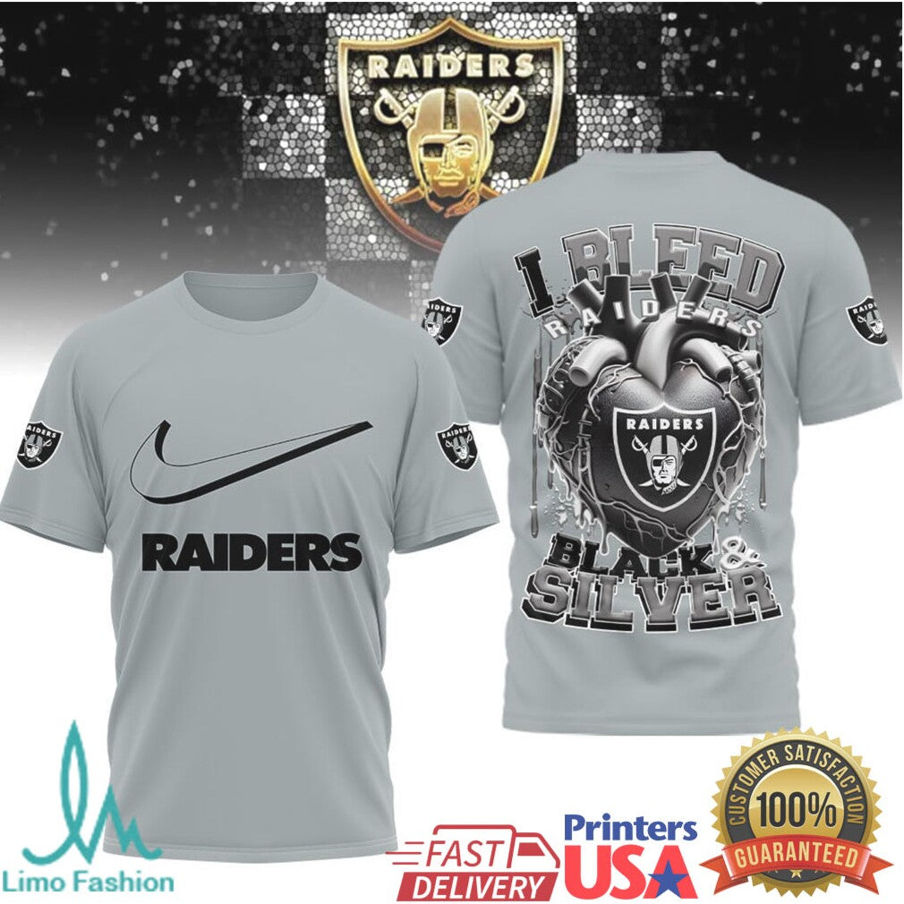 Las Vegas Raiders “I Bleed Black & Silver” Heart Graphic T Shirt - Limotees LLC