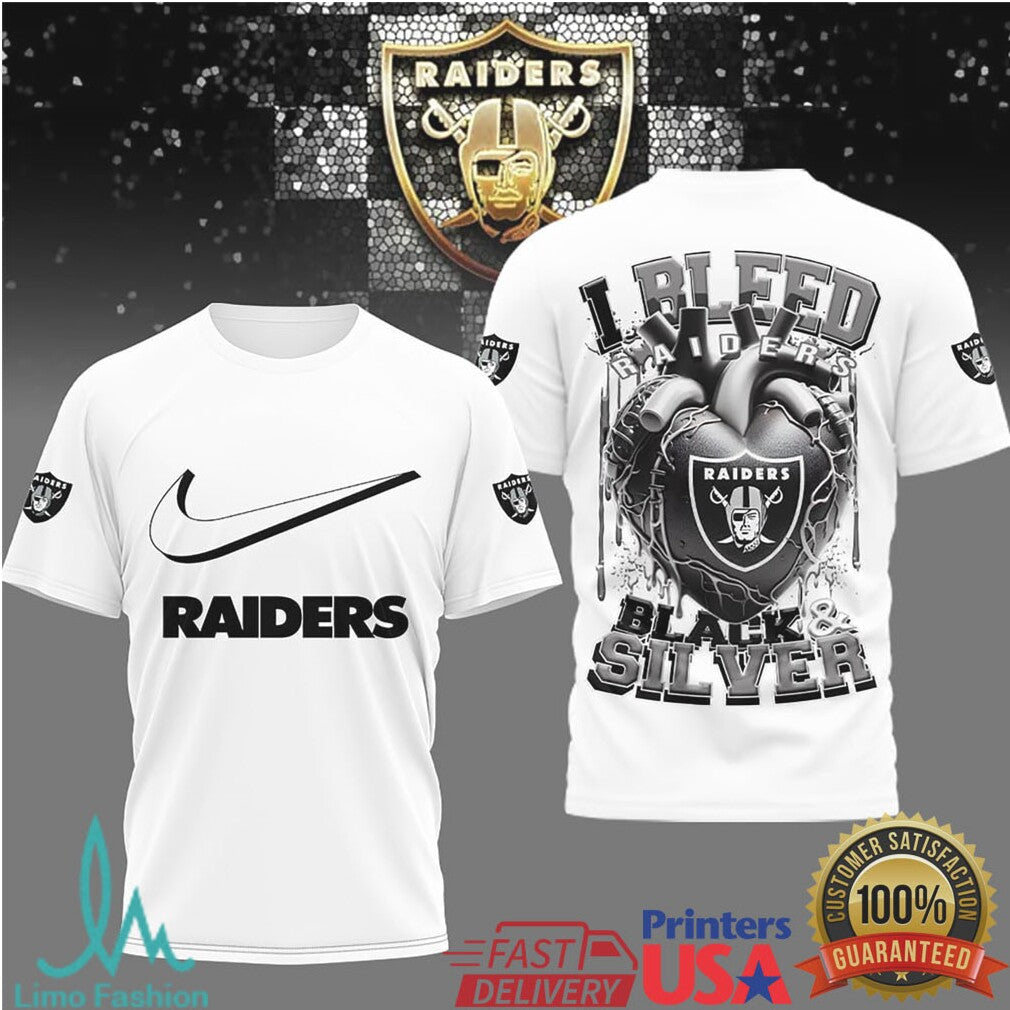 Las Vegas Raiders “I Bleed Black & Silver” Heart Graphic T Shirt - Limotees LLC