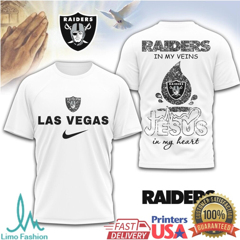 Las Vegas Raiders Jesus In My Heart Christian Football T Shirt - Limotees LLC