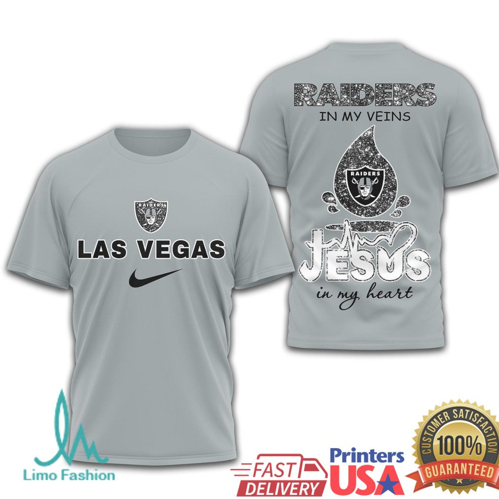 Las Vegas Raiders Jesus In My Heart Christian Football T Shirt - Limotees LLC
