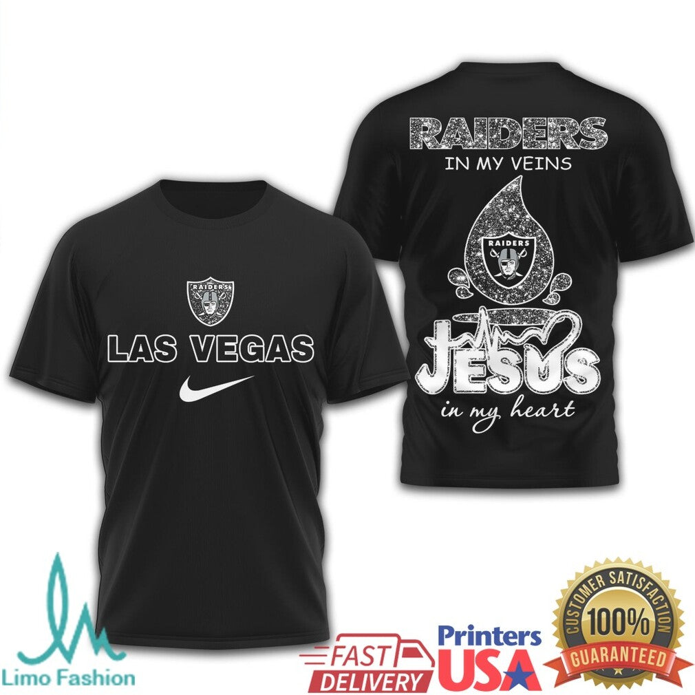 Las Vegas Raiders Jesus In My Heart Christian Football T Shirt - Limotees LLC