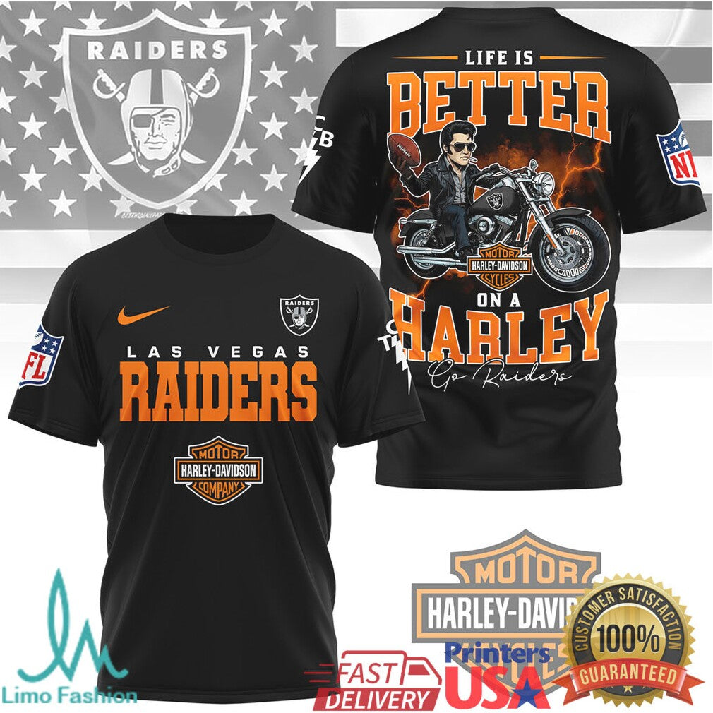 Las Vegas Raiders Life Is Better On A Harley Biker Fan T Shirt - Limotees LLC
