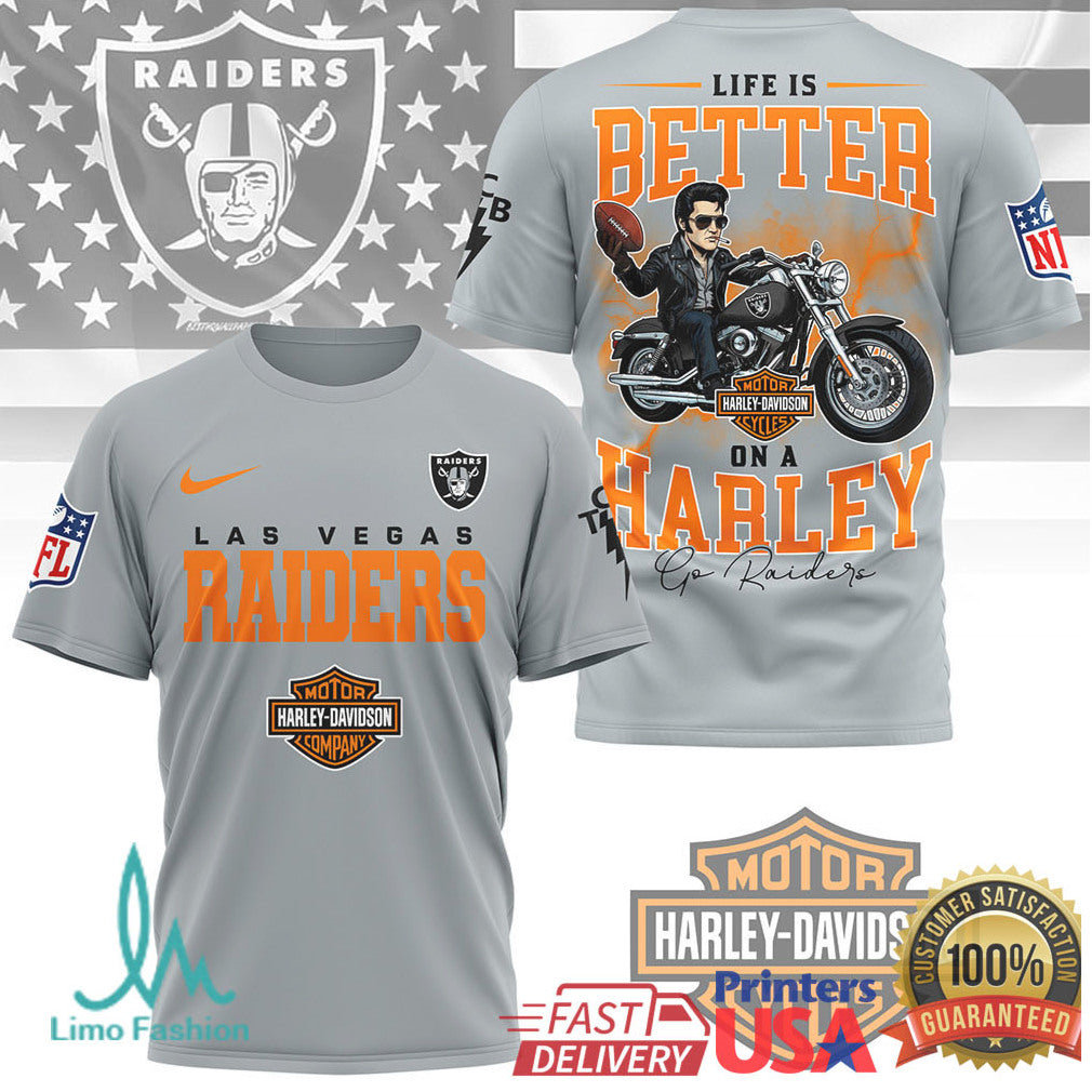 Las Vegas Raiders Life Is Better On A Harley Biker Fan T Shirt - Limotees LLC