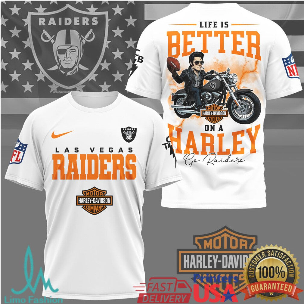 Las Vegas Raiders Life Is Better On A Harley Biker Fan T Shirt - Limotees LLC