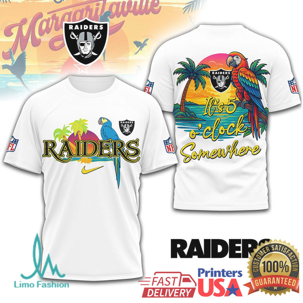 Las Vegas Raiders Margaritaville It's 5 O'Clock Somewhere Parrot T Shirt - Limotees LLC