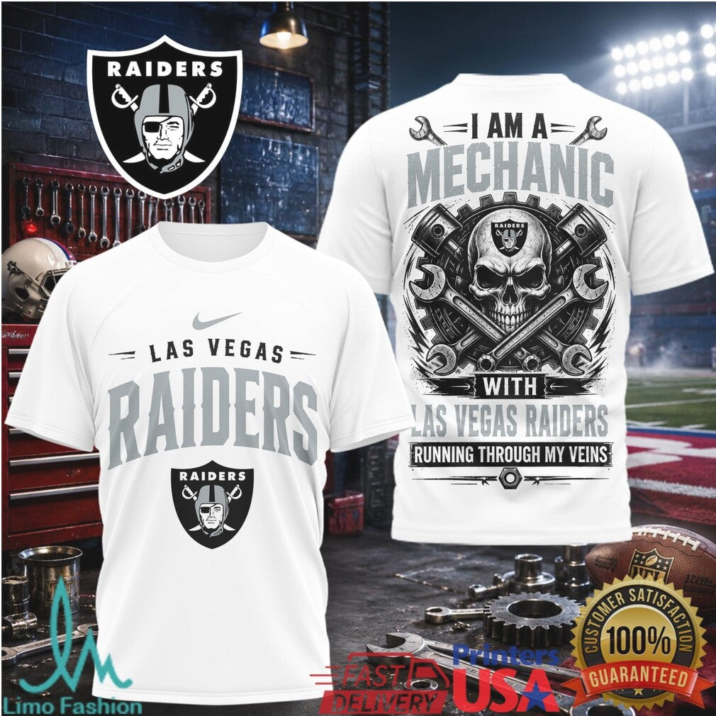 Las Vegas Raiders Mechanic Skull Pistons T Shirt - Limotees LLC