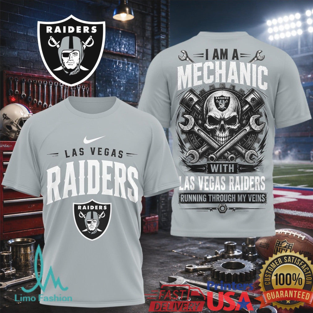 Las Vegas Raiders Mechanic Skull Pistons T Shirt - Limotees LLC