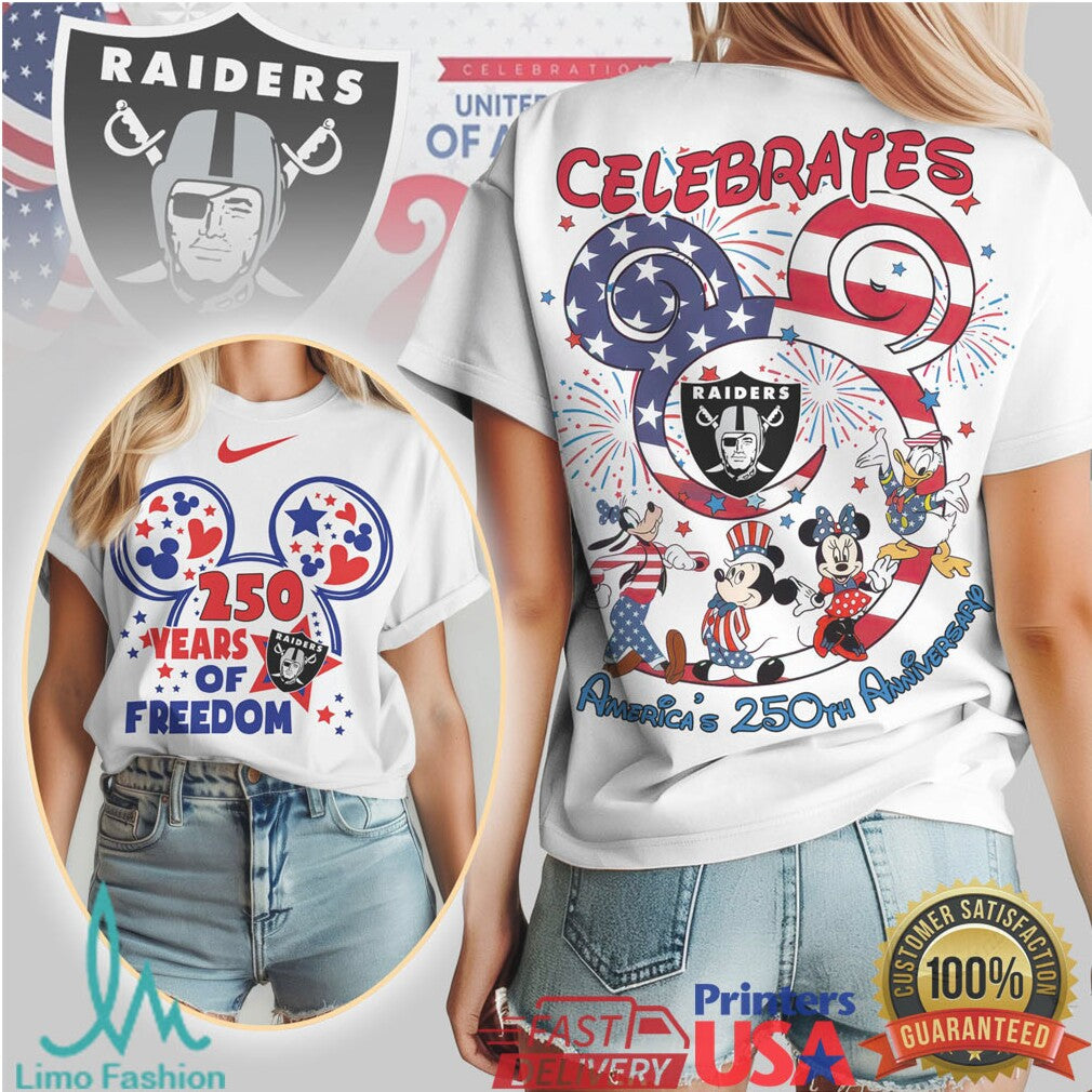 Las Vegas Raiders Mickey & Friends Patriotic 250th Anniversary T Shirt - Limotees LLC