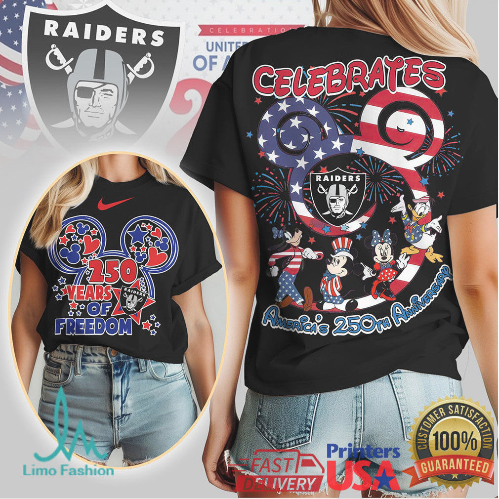 Las Vegas Raiders Mickey & Friends Patriotic 250th Anniversary T Shirt - Limotees LLC