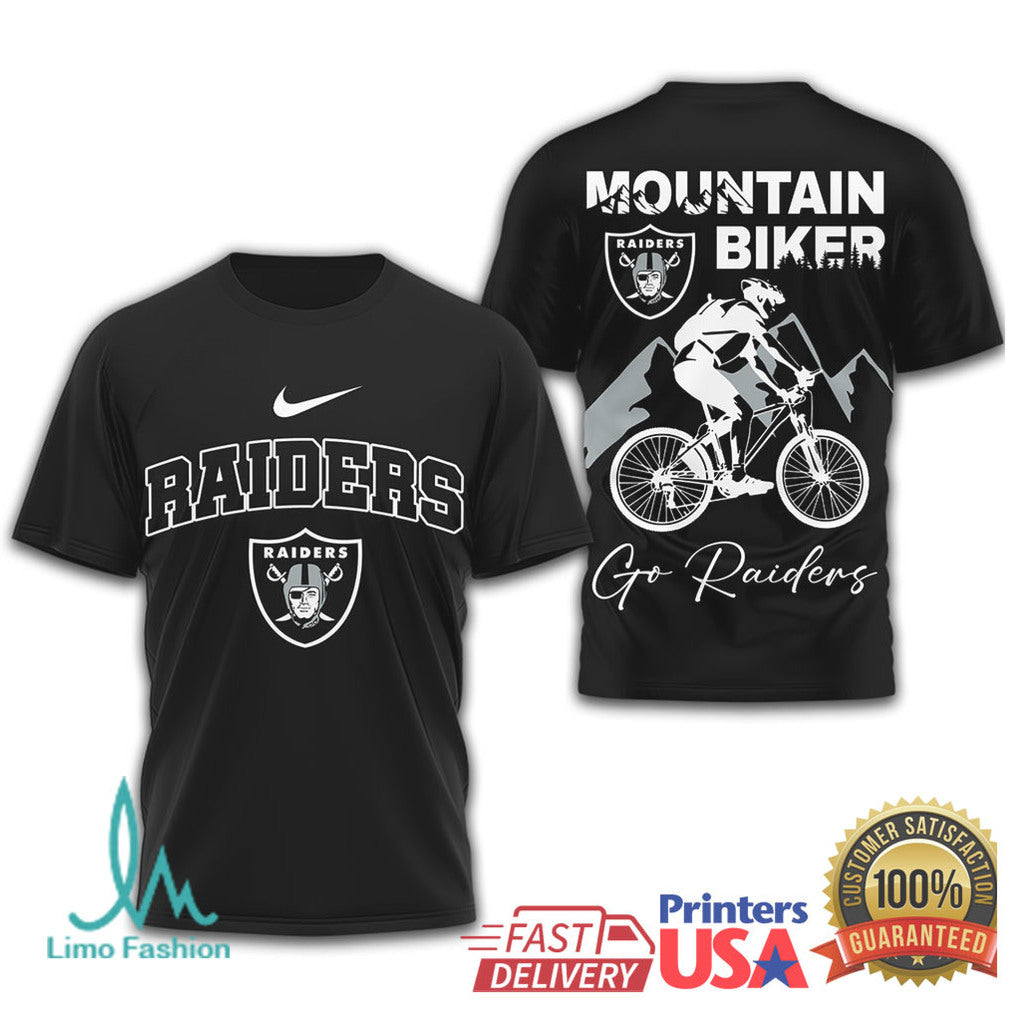 Las Vegas Raiders Mountain Biker T Shirt Raiders MTB Silver & Black Tee - Limotees LLC