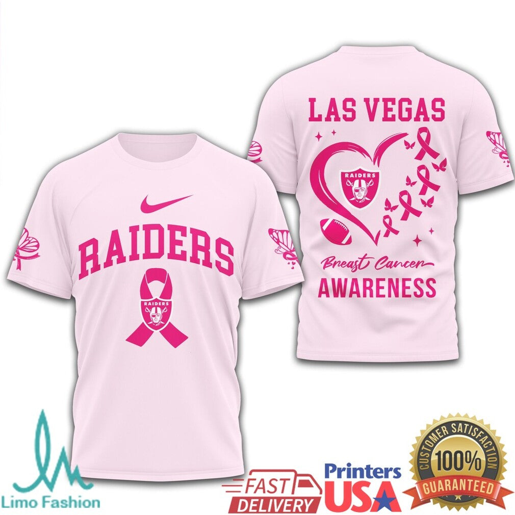 Las Vegas Raiders Nike Breast Cancer Awareness Football Heart T Shirt - Limotees LLC