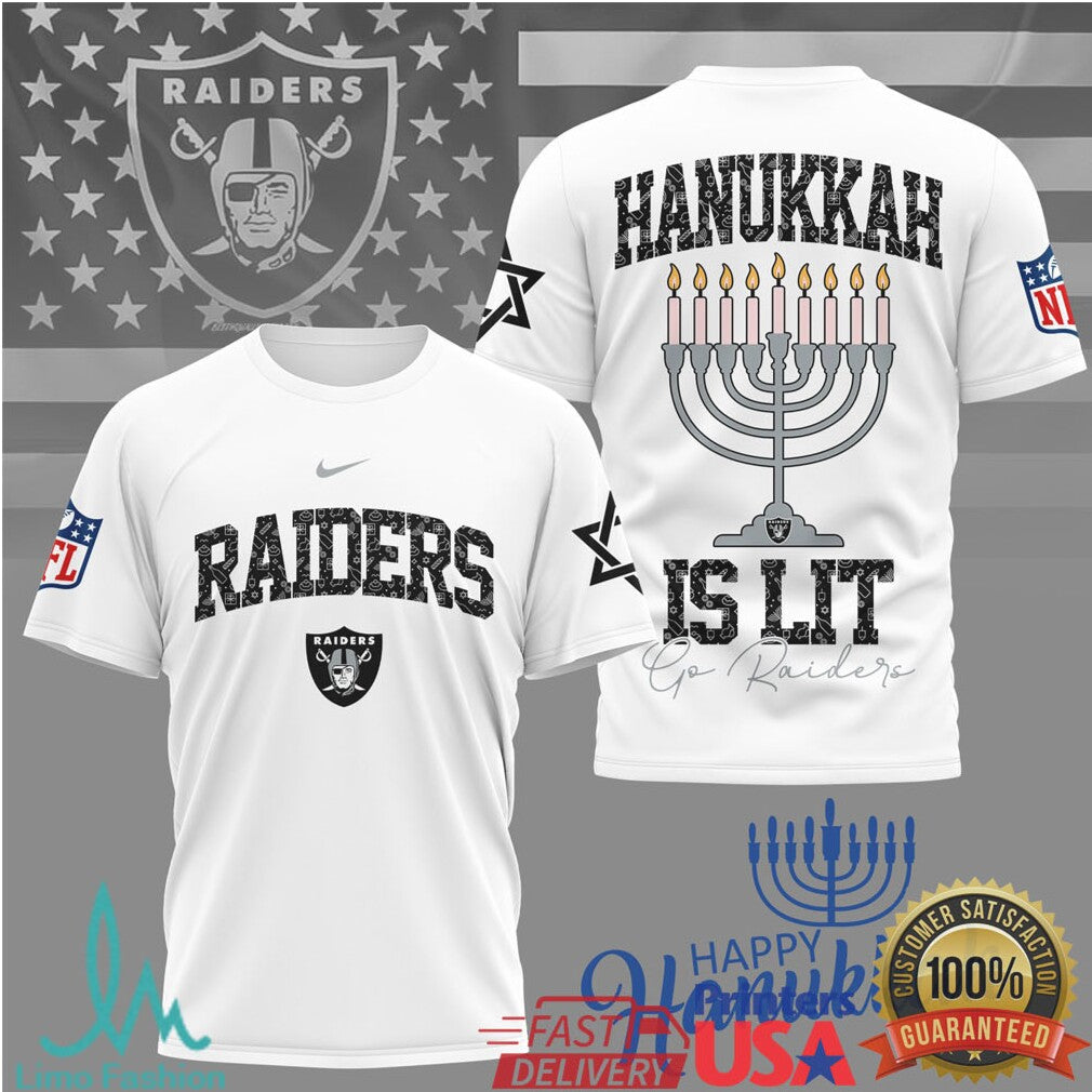Las Vegas Raiders Official NFL Happy Hanukkah 3D Shirt - Limotees LLC