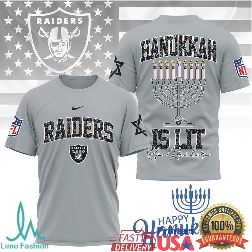 Las Vegas Raiders Official NFL Happy Hanukkah 3D Shirt - Limotees LLC