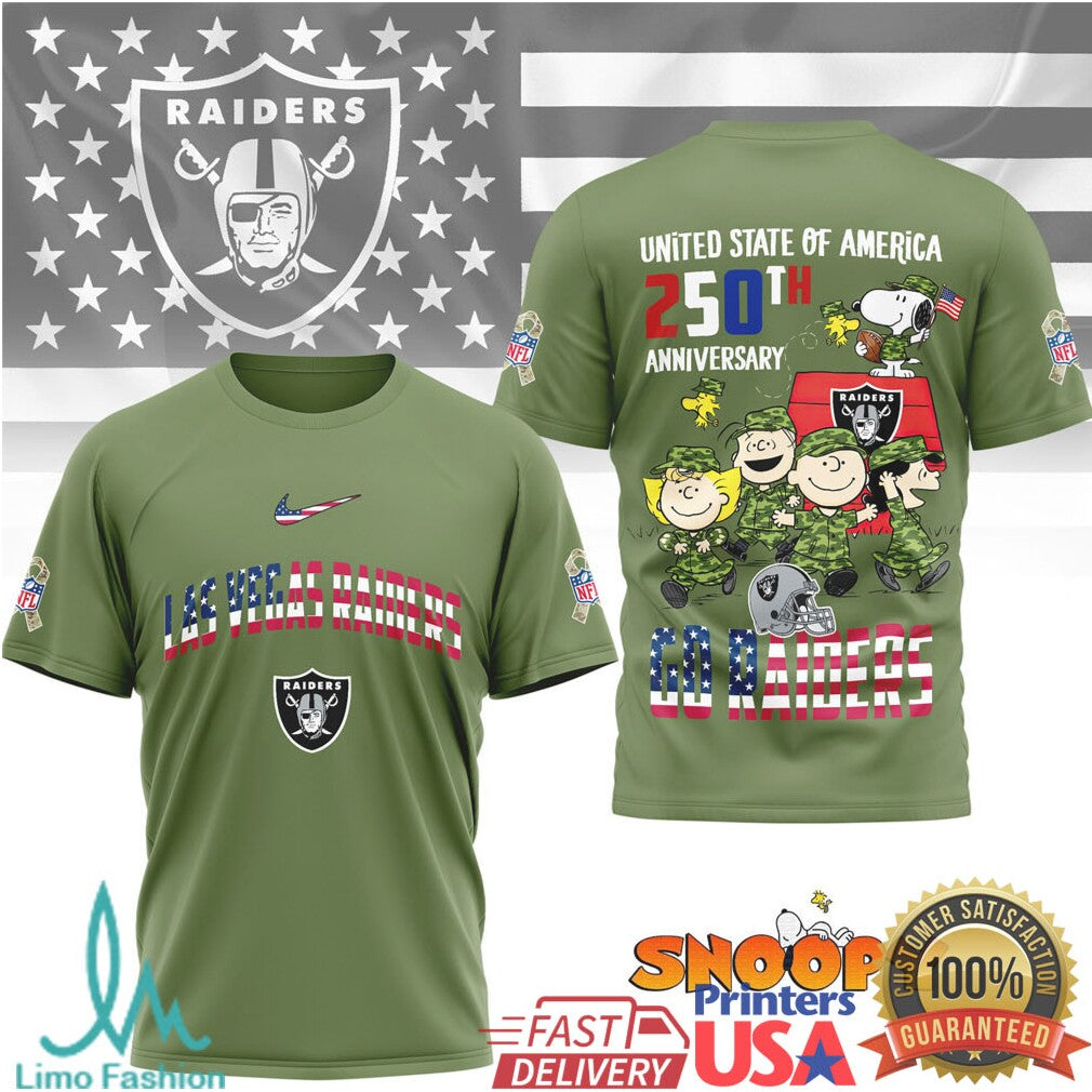 Las Vegas Raiders Snoopy 250th Anniversary USA Military Olive T Shirt