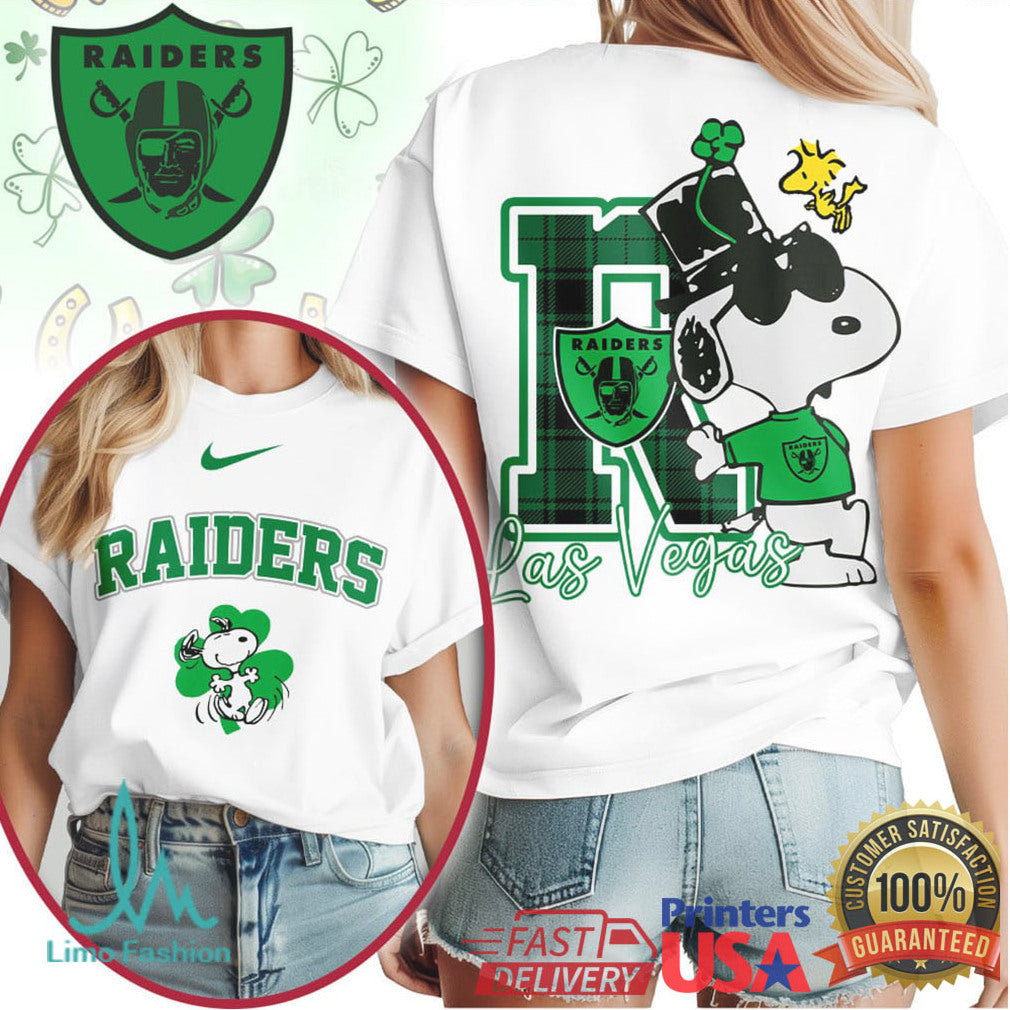 Las Vegas Raiders St. Patrick's Day T Shirt Snoopy Lucky Green Clover - Limotees LLC