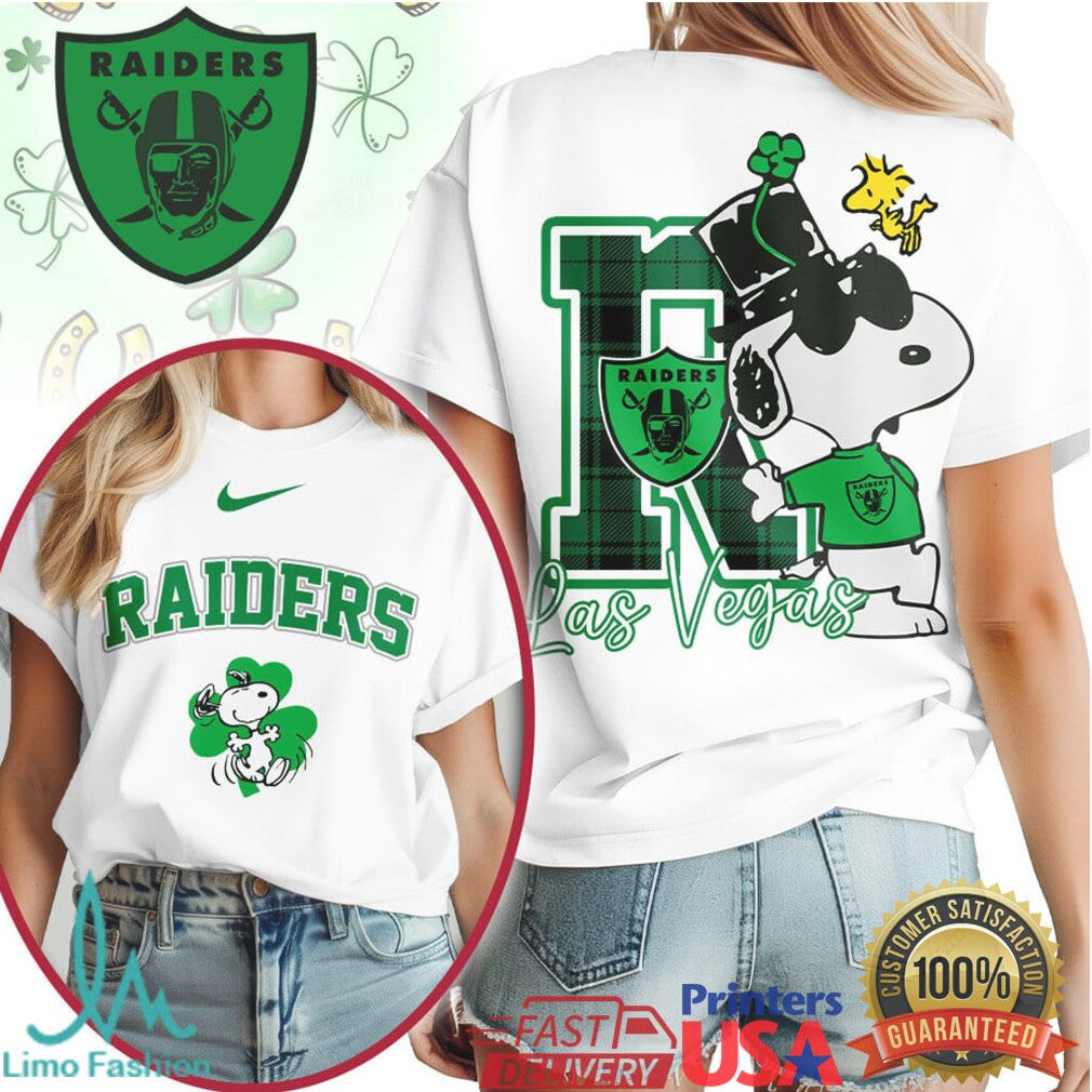 Las Vegas Raiders St. Patrick's Day T Shirt Snoopy Lucky Green Clover - Limotees LLC