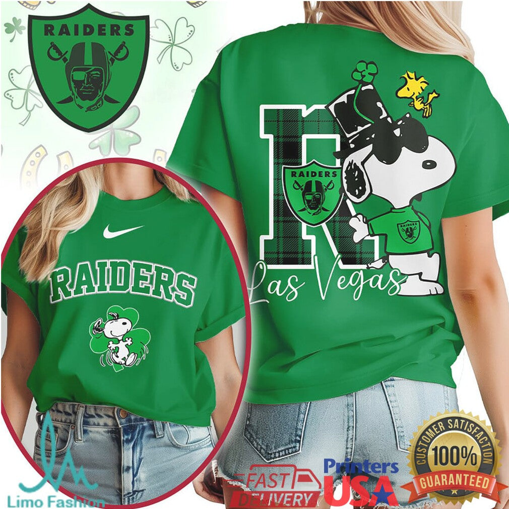 Las Vegas Raiders St. Patrick's Day T Shirt Snoopy Lucky Green Clover - Limotees LLC