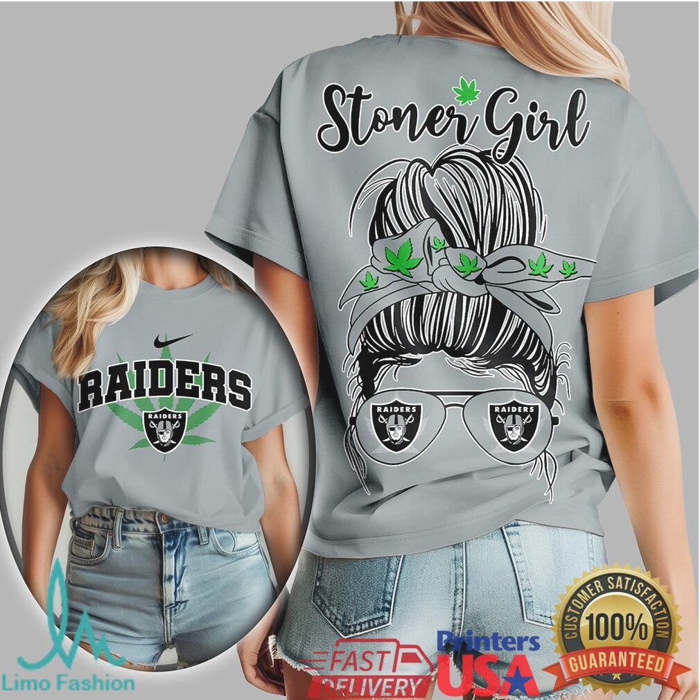 Las Vegas Raiders Stoner Girl Messy Bun Sunglasses Weed T Shirt - Limotees LLC