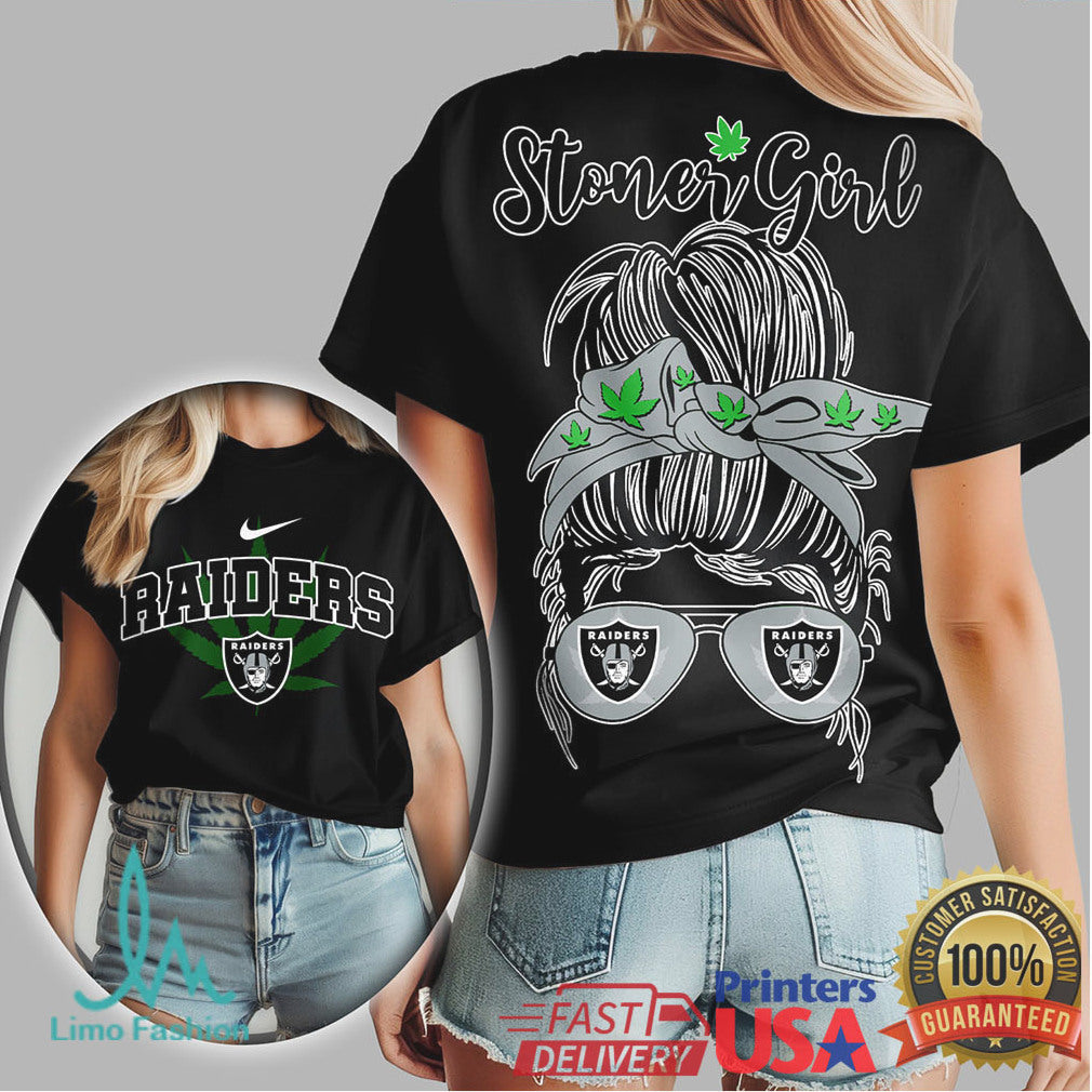Las Vegas Raiders Stoner Girl Messy Bun Sunglasses Weed T Shirt - Limotees LLC