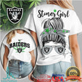 Las Vegas Raiders Stoner Girl T Shirt Messy Bun Bandana Design - Limotees LLC