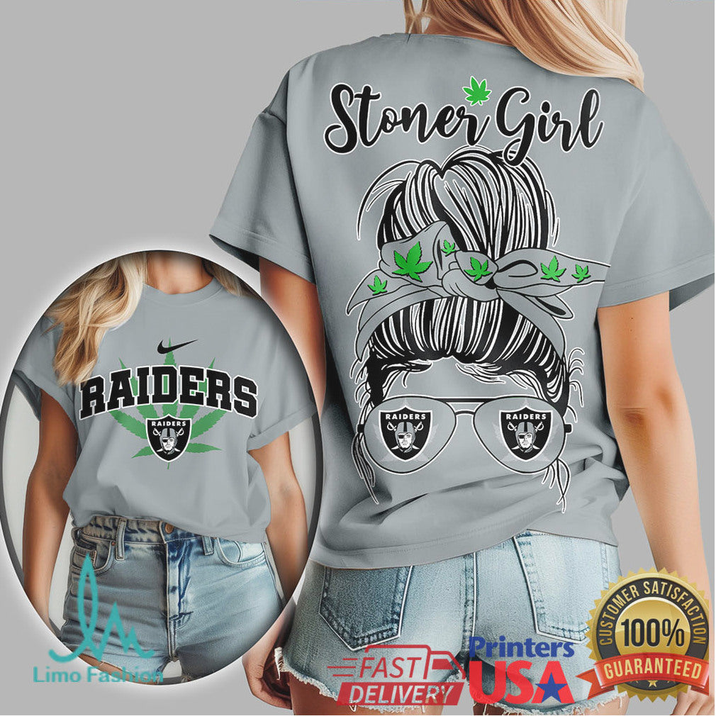 Las Vegas Raiders Stoner Girl T Shirt Messy Bun Bandana Design - Limotees LLC