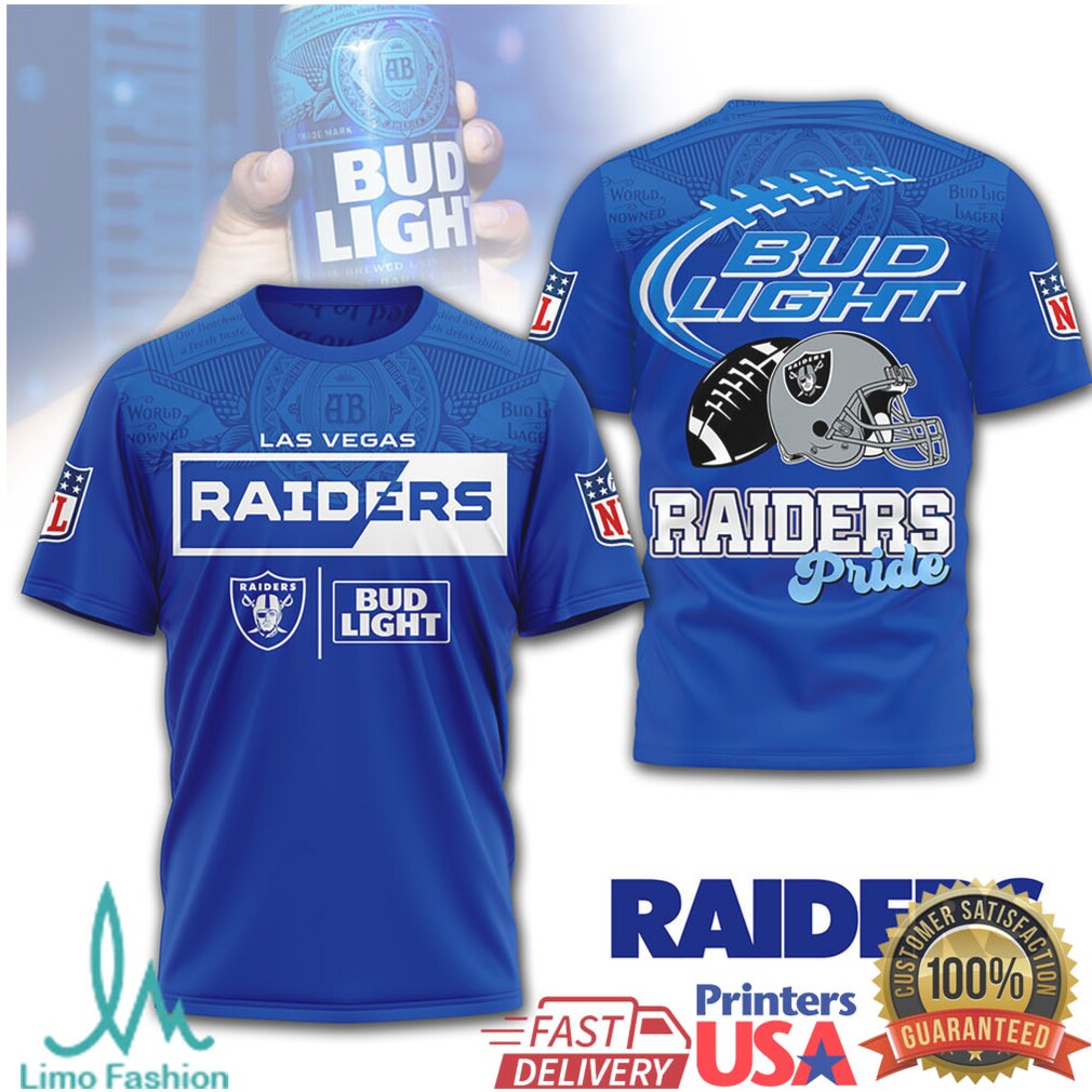 Las Vegas Raiders x Bud Light “Raiders Pride” Blue & Silver Fan Tee - Limotees LLC