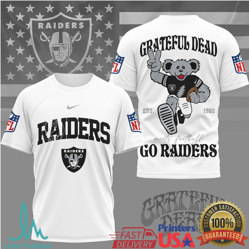 Las Vegas Raiders x Grateful Dead Dancing Bear NFL Football T Shirt - Limotees LLC