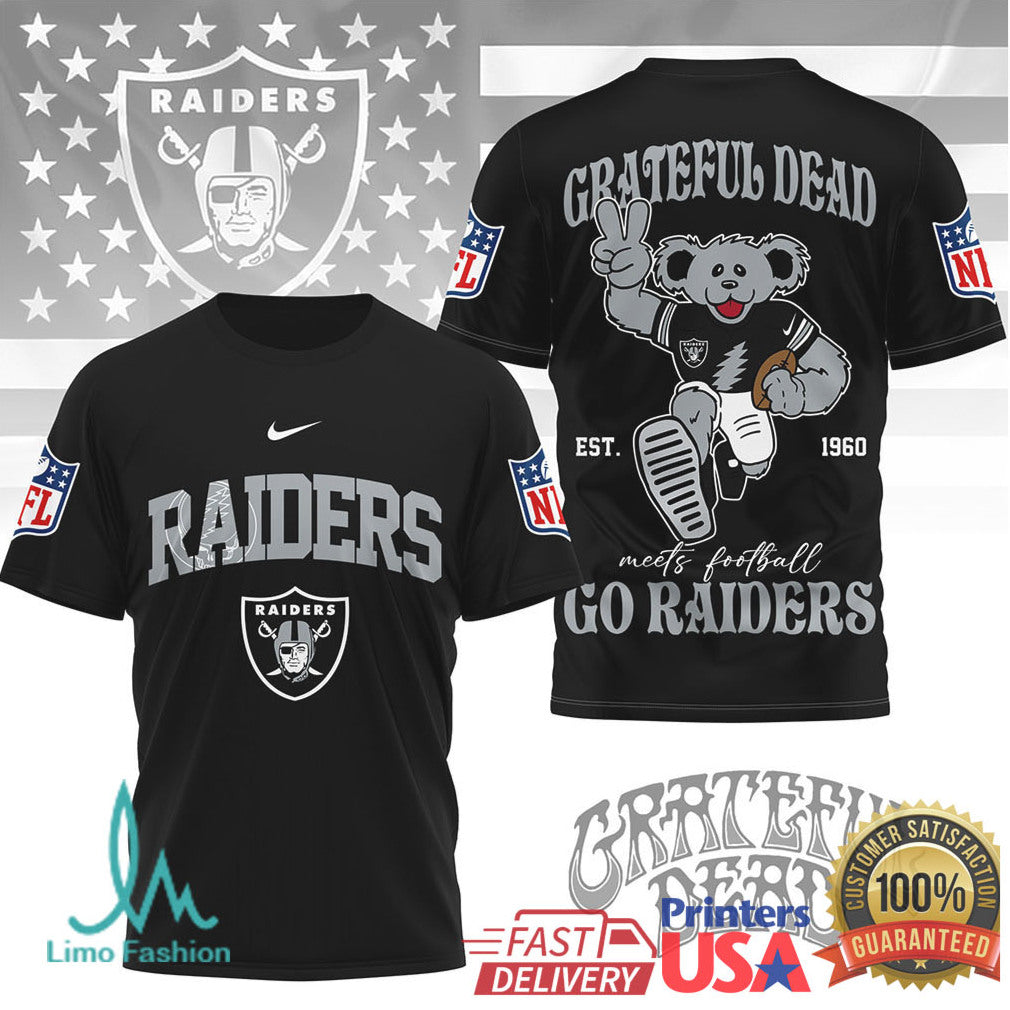 Las Vegas Raiders x Grateful Dead Dancing Bear NFL Football T Shirt - Limotees LLC